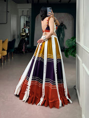 Rooprangi Women's Navratri Mirror Work Rayon Lehenga Choli Set | White, Mustard & Purple