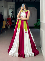 Premium Pure Rayon Navratri Lehenga Choli Set with Designer Koti, Gota Patti & Pearl Detailing