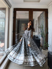 Black Premium Maslin Cotton Printed Anarkali Gown Set with Dupatta | Designer 3-Piece Ethnic Suit