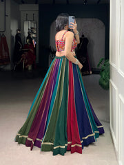 Multicolor Pure Cotton Navratri Lehenga Choli with Mirror Work & Kutchi Lace