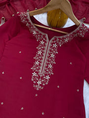 Premium Roman Silk Embroidered Suit Set with Chanderi Silk Dupatta | Designer Ethnic Wear for Women