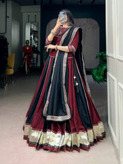 Ready to Wear Chinon Navratri Lehenga Choli Set with Mirror Lace & Designer Dupatta