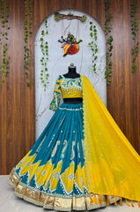 Rooprangi Women's Premium Heavy Muslin Cotton Printed Lehenga Choli Set with Real Mirror Work & Designer Dupatta | Navratri & Festive Collection