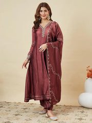 Premium Vichhitra Silk Embroidered Anarkali Suit Set with Embroidered Vichhitra Silk Dupatta | Designer Ethnic Wear for Women