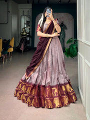 Poly Cotton Chex Lehenga Choli with Georgette Dupatta | Zari Weaving Traditional Designer Lehenga Set for Women