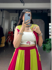 Premium Pure Rayon Navratri Lehenga Choli Set with Designer Koti, Gota Patti & Pearl Detailing