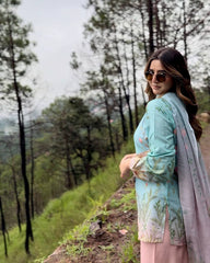 Sky Blue Premium Maslin Cotton Kurti Pant Set with Dupatta | Designer Digital Print Ethnic Suit for Women