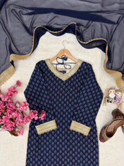 Navy Blue Georgette Printed Kurti Plazzo Set with Dupatta | Designer Festive Ethnic Wear for Women