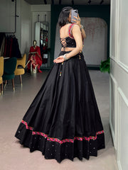 Classic Black Pure Cotton Navratri Lehenga Choli with Mirror Work & Kutchi Lace