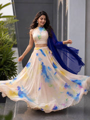 Pastel Digital Print Jimmy Organza Lehenga Choli Set with Stone Work & Georgette Dupatta
