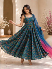 RoopRangi Designer Jimmy Organza Silk Anarkali Gown with Printed Organza Dupatta
