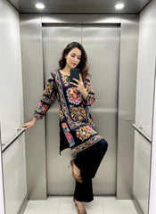 Black Magic Cotton Embroidered Co-Ord Set with Crepe Plazzo | Designer Ethnic Kurti Set for Women