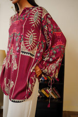 Cherry Red Premium Rayon Cotton Printed Co-Ord Set for Women | Designer Kurti & Plazzo