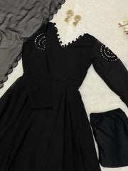 Classic Black Georgette Anarkali Suit Set with Real Mirror Work Dupatta