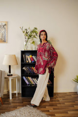 Cherry Red Premium Rayon Cotton Printed Co-Ord Set for Women | Designer Kurti & Plazzo
