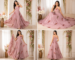 Blush Pink Handpainted Georgette Anarkali Gowns Suit Set with Dupatta
