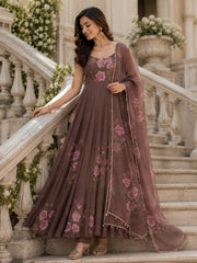 Blossom Bloom Handpainted Georgette Anarkali Suit Set with Floral Dupatta