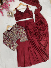Chinon Silk Ready-to-Wear Lehenga Saree Set with Embroidered Jacket | Designer Festive Ethnic Wear for Women