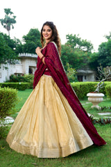 Kanchipuram Silk Lehenga Choli Set with Zari Weaving & Embroidered Vichitra Silk Dupatta | Designer Wedding & Festive Lehenga for Women