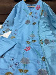 Premium Chanderi Cotton Embroidered Suit Set