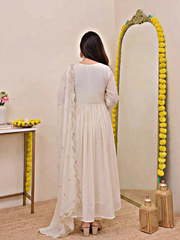 Wine, Sapphire Blue & Ivory White Chanderi Silk Embroidered Anarkali Kurta Pant Set with Embroidered Chanderi Dupatta