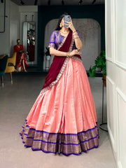 Kanchipuram Silk Lehenga Choli with Embroidered Georgette Dupatta | Zari Weaving Designer Lehenga Set for Women