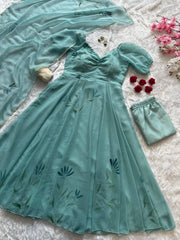 Rooprangi Women's Handpainted Georgette Anarkali Suit Set with Dupatta