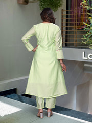 Pastel Pink & Mint Green Chanderi Silk Embroidered Anarkali Kurta Pant Set with Organza Dupatta