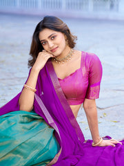 Kanchipuram Silk Lehenga Choli Set with Zari Weaving & Georgette Dupatta | Designer Festive Lehenga for Women