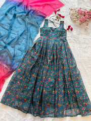 RoopRangi Designer Jimmy Organza Silk Anarkali Gown with Printed Organza Dupatta
