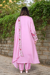 Pink & Ivory Chanderi Silk Embroidered Anarkali Kurta Pant Set with Chanderi Dupatta