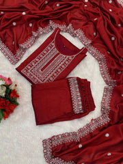 Vichhitra Silk Embroidered Suit Set with Embroidered Dupatta | Designer Ethnic Wear for Women