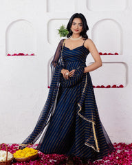 Rooprangi Women's Digital Printed Georgette Anarkali Suit Set with Buttersilk Pant & Moti Lace Dupatta