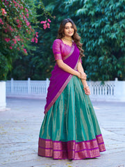 Kanchipuram Silk Lehenga Choli Set with Zari Weaving & Georgette Dupatta | Designer Festive Lehenga for Women