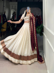 Vichitra Silk Lehenga Choli Set with Zari Weaving, Sequins Lace Border & Embroidered Dupatta | Designer Festive Lehenga for Women