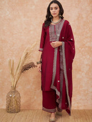 Vichhitra Silk Embroidered Suit Set with Embroidered Dupatta | Designer Ethnic Wear for Women