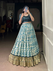 Designer Tasar Silk Printed Lehenga Choli with Viscose Border | Women's Festive & Wedding Wear Lehenga Set