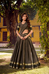 Designer Chettinad Cotton Lehenga Choli Set with Zari Weaving | 4 Meter Flared Traditional Festive Lehenga for Women