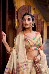 Ivory Paithani Shimmer Lehenga Choli Set with Paithani Zari Weaving & Tassel Dupatta | Designer Festive Lehenga for Women