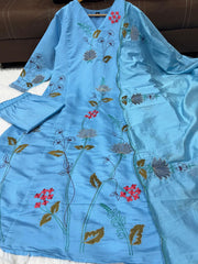 Premium Chanderi Cotton Embroidered Suit Set