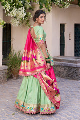 Designer Jacquard Silk Paithani Lehenga Choli Set with Zari Weaving, Sequins Embroidery & Scallop Lace Dupatta | Premium Festive Wedding Lehenga for Women