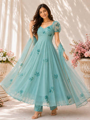 Rooprangi Women's Handpainted Georgette Anarkali Suit Set with Dupatta