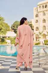 Blush Pink & Powder Blue Chanderi Silk Embroidered Kurta Pant Set with Embroidered Chanderi Dupatta