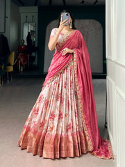 RoopRangi Women's Premium Dola Chex Floral Printed Lehenga Set with Embroidered Dupatta | 3 Colors