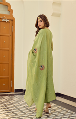 Rooprangi Women's Premium Chanderi Silk Embroidered Kurta Palazzo Set with Chanderi Dupatta | Sage Green & Peach | Festive Wear
