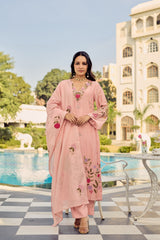 Blush Pink & Powder Blue Chanderi Silk Embroidered Kurta Pant Set with Embroidered Chanderi Dupatta
