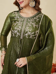 Premium Crunchy Silk Embroidered Peplum Palazzo Suit Set with Matching Crunchy Silk Dupatta | Designer Ethnic Wear for Women