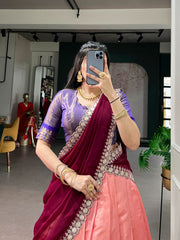 Kanchipuram Silk Lehenga Choli with Embroidered Georgette Dupatta | Zari Weaving Designer Lehenga Set for Women