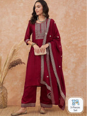 Vichhitra Silk Embroidered Suit Set with Embroidered Dupatta | Designer Ethnic Wear for Women