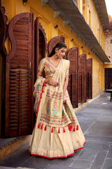 Ivory Paithani Shimmer Lehenga Choli Set with Paithani Zari Weaving & Tassel Dupatta | Designer Festive Lehenga for Women